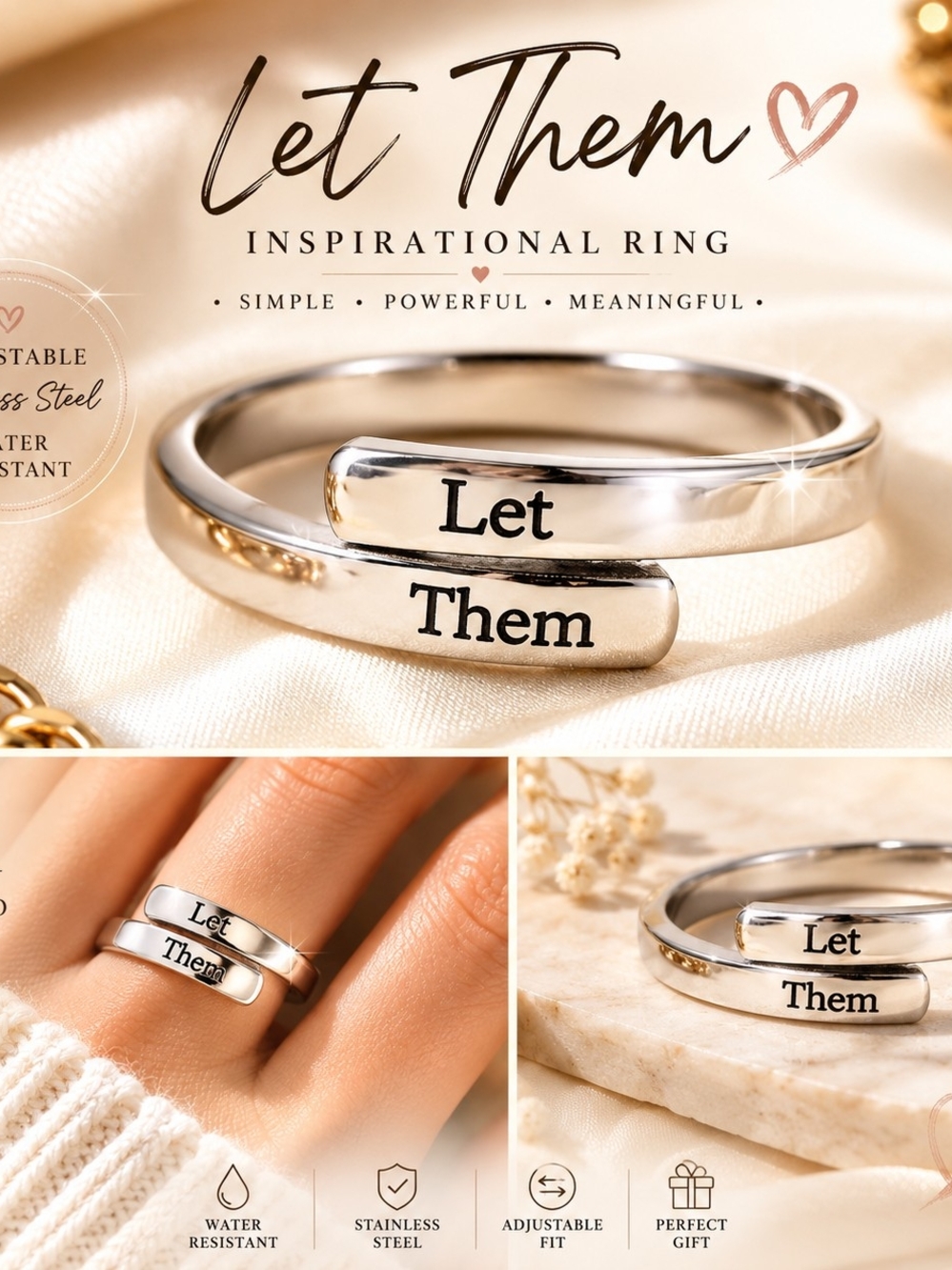 ✨ LET THEM Adjustable Stainless Steel Ring | Inspirational Minimalist Ring